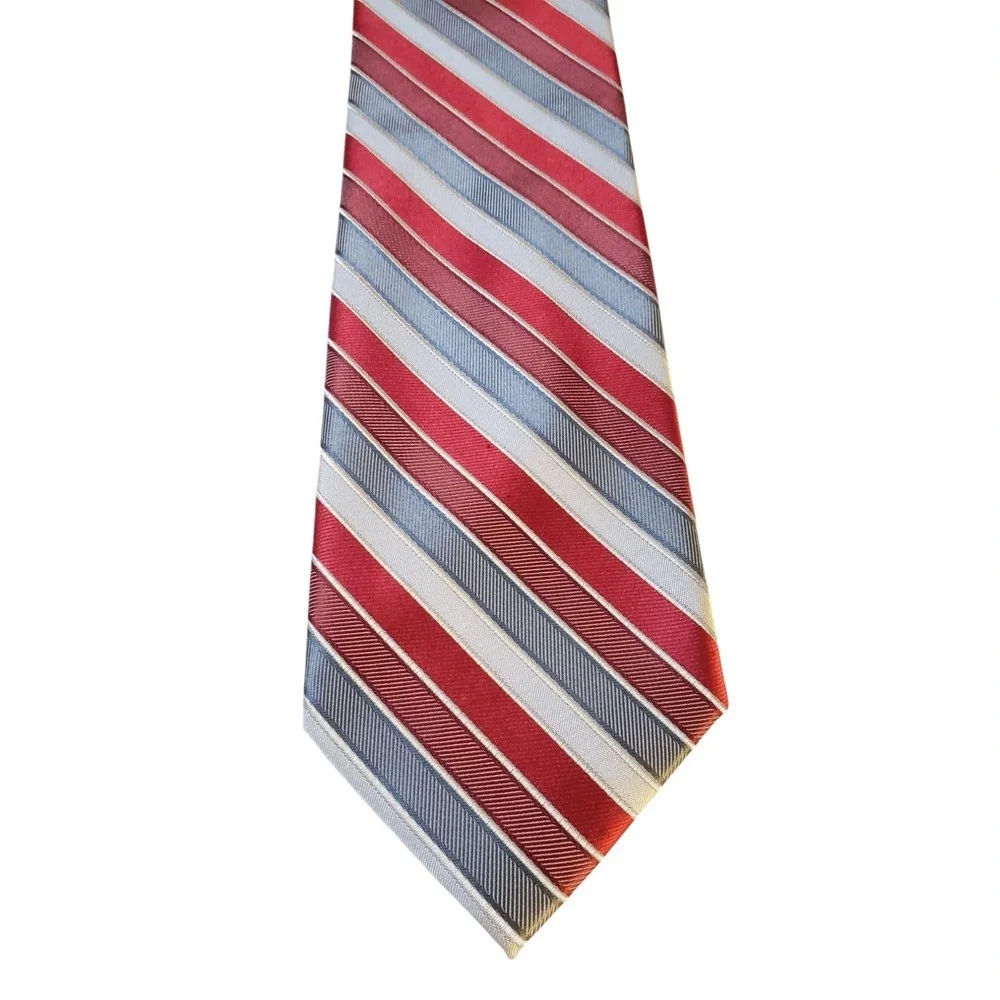 Dockers Mens Tie Necktie Designer Red Gray White Stripes Business Church Classic